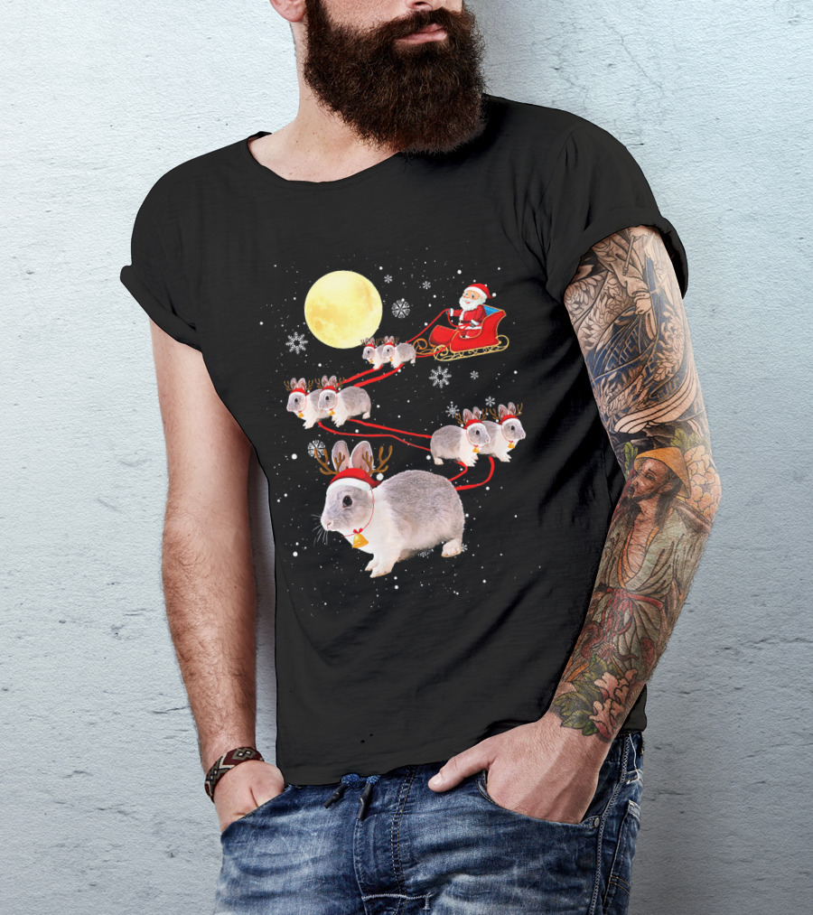 Santa's Bunny Sleigh Under The Moon T-Shirt
