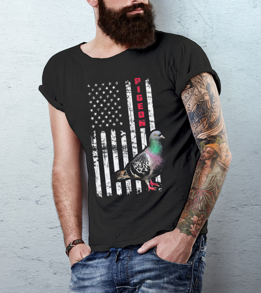 Pigeon American Flag Mens Womens T-Shirt