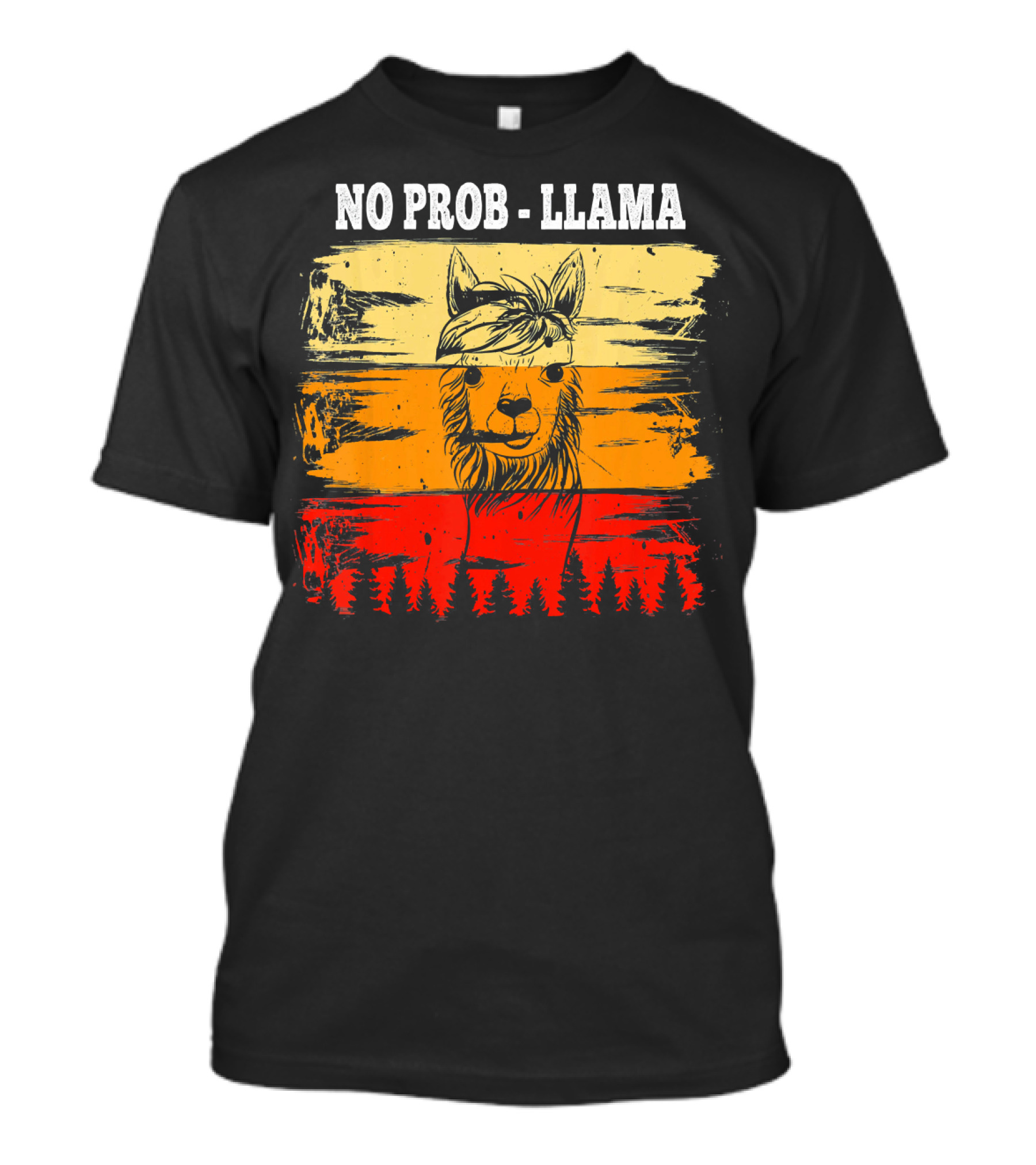 NO PROB LLAMA Funny Vintage Llama Alpaca With Sunset And Forest T-Shirt