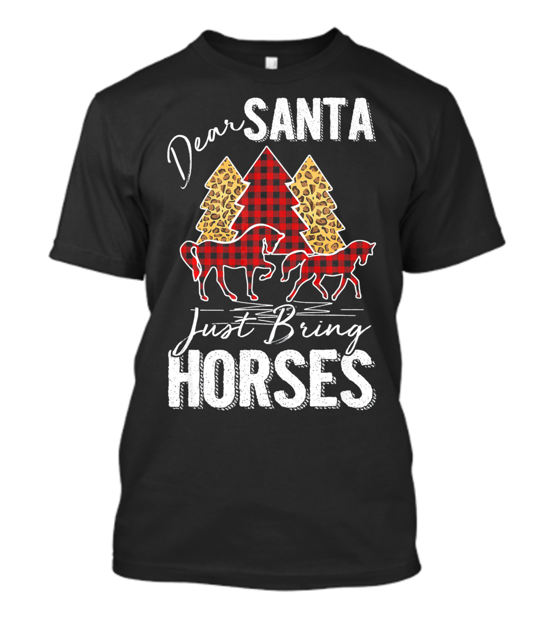 Dear Santa Just Bring Horses Buffalo Plaid Christmas Trees T-Shirt