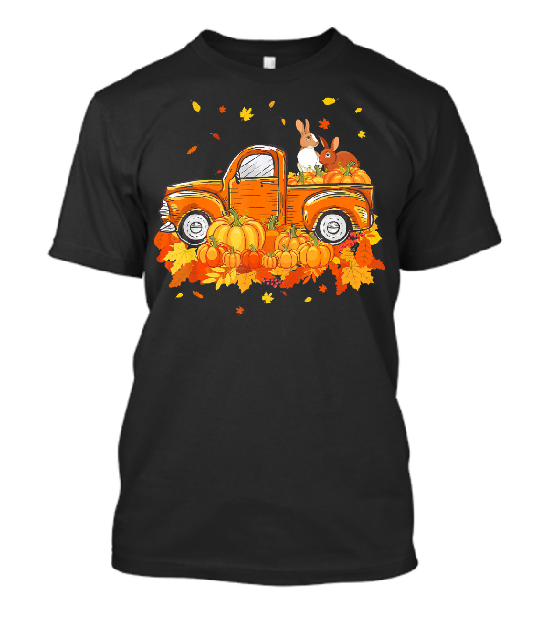 Halloween Rabbit Pumpkin Truck Autumn Leaves Fall T-Shirt