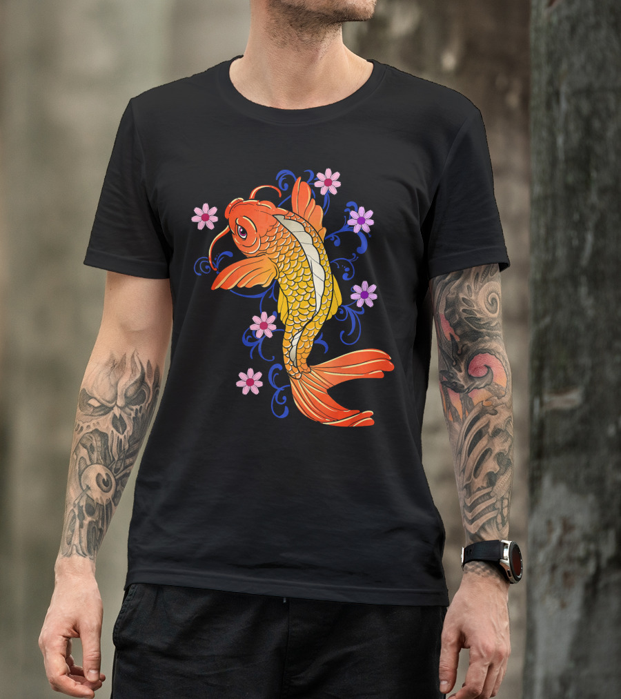 Traditional Asian Koi Fish With Cherry Blossoms Japan T-Shirt