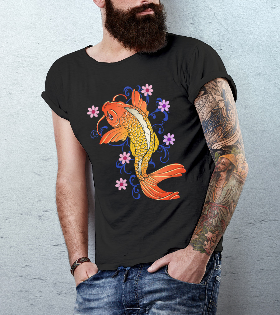 Traditional Asian Koi Fish With Cherry Blossoms Japan T-Shirt