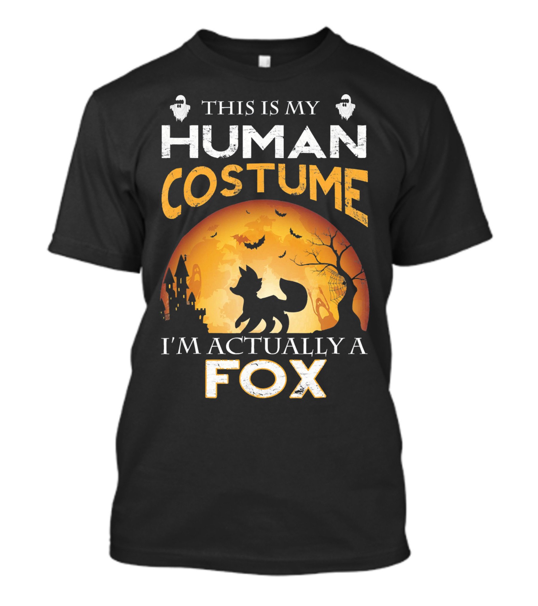 This Is My Human Costume I'm Actually A Fox Halloween Theme With Full Moon And Bats T-Shirt