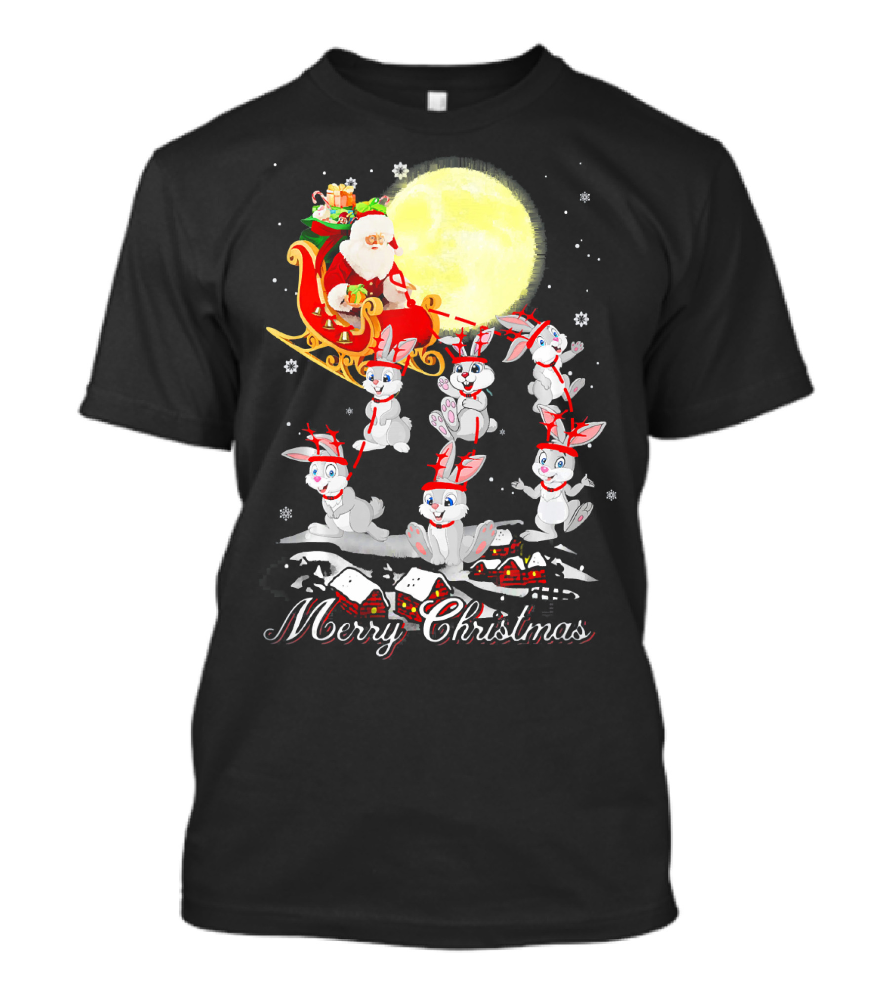 Merry Christmas Rabbit Reindeer Santa Funny Co T-Shirt