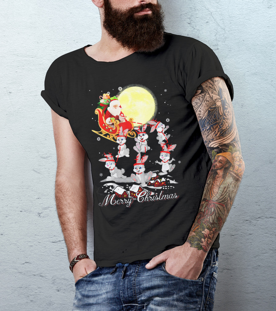 Merry Christmas Rabbit Reindeer Santa Funny Co T-Shirt