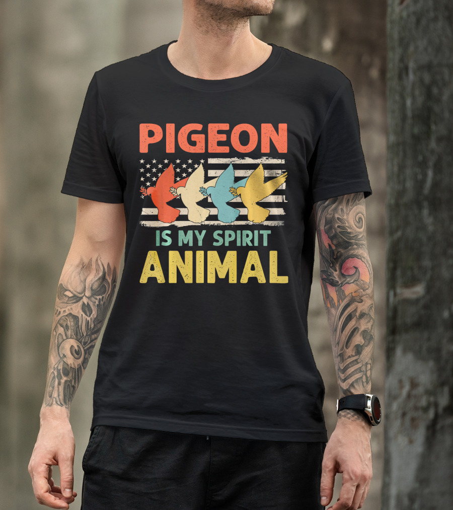 Pigeon Is My Spirit Animal USA Flag Patriotic Multicolored Birds T-Shirt