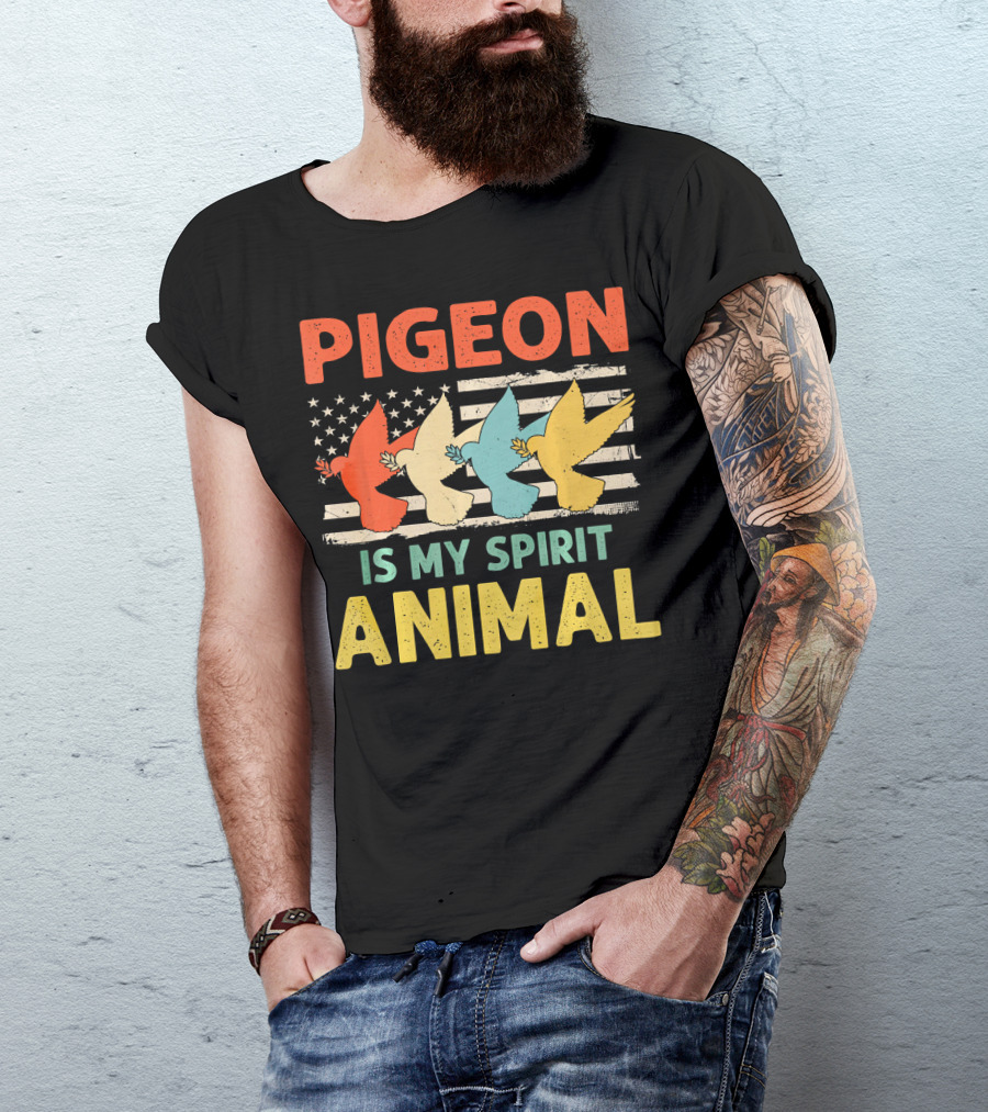 Pigeon Is My Spirit Animal USA Flag Patriotic Multicolored Birds T-Shirt