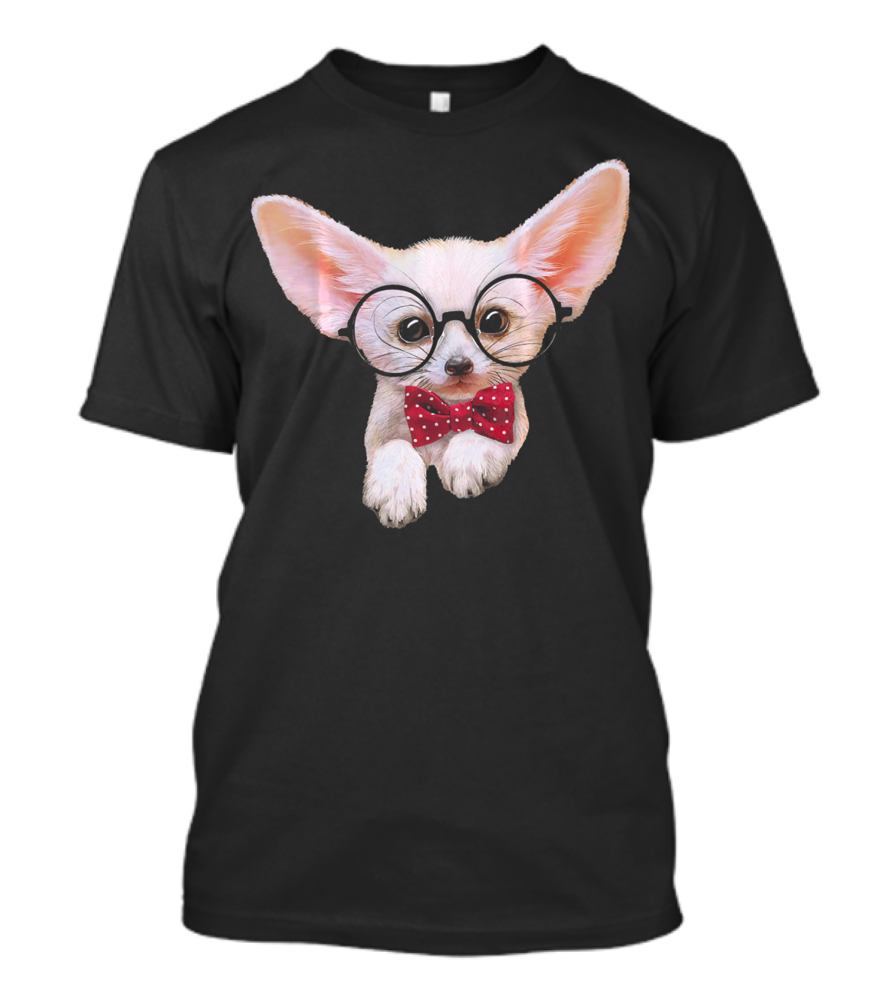 Smart Fennec Fox With Round Eyeglasses And Red Polka Dot Bow Tie T-Shirt