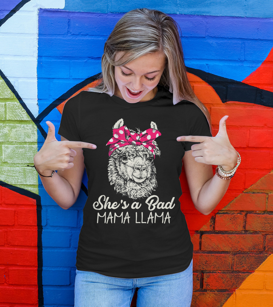 She's A Bad Mama Llama Polka Dot Scarf T-Shirt