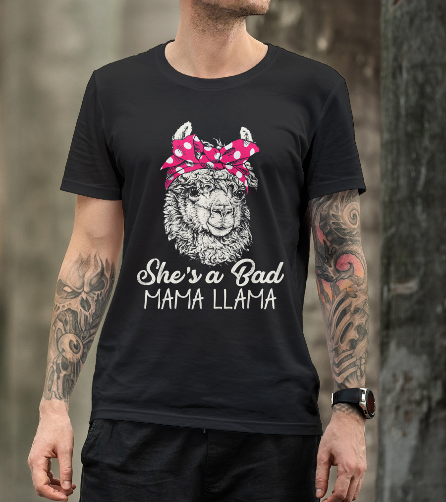 She's A Bad Mama Llama Polka Dot Scarf T-Shirt