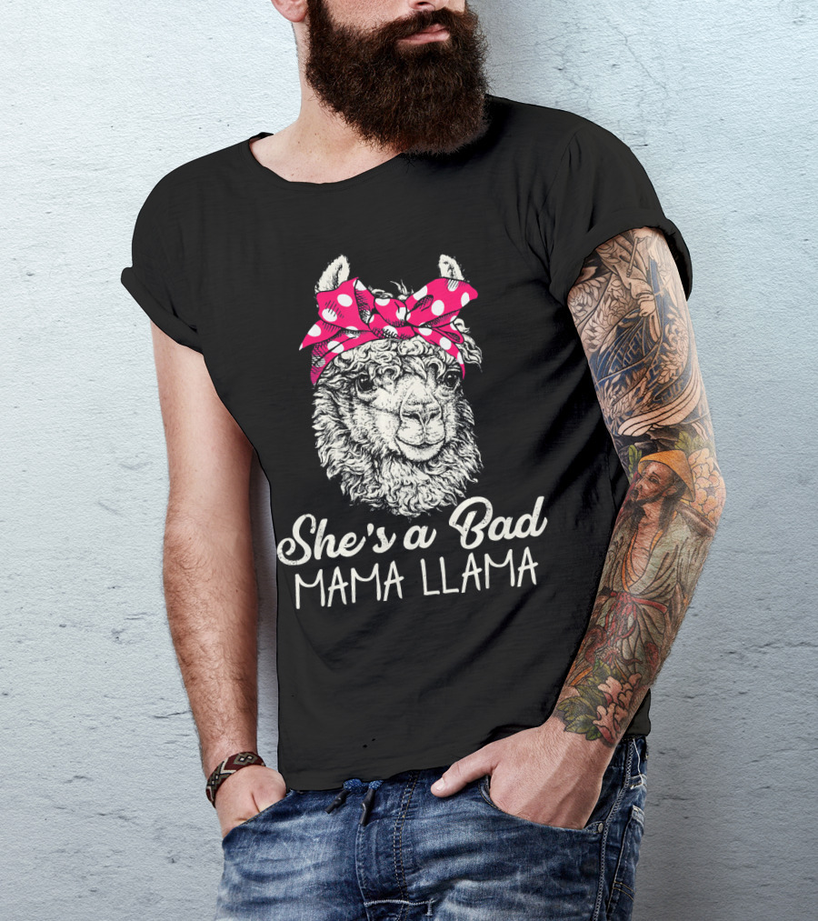 She's A Bad Mama Llama Polka Dot Scarf T-Shirt