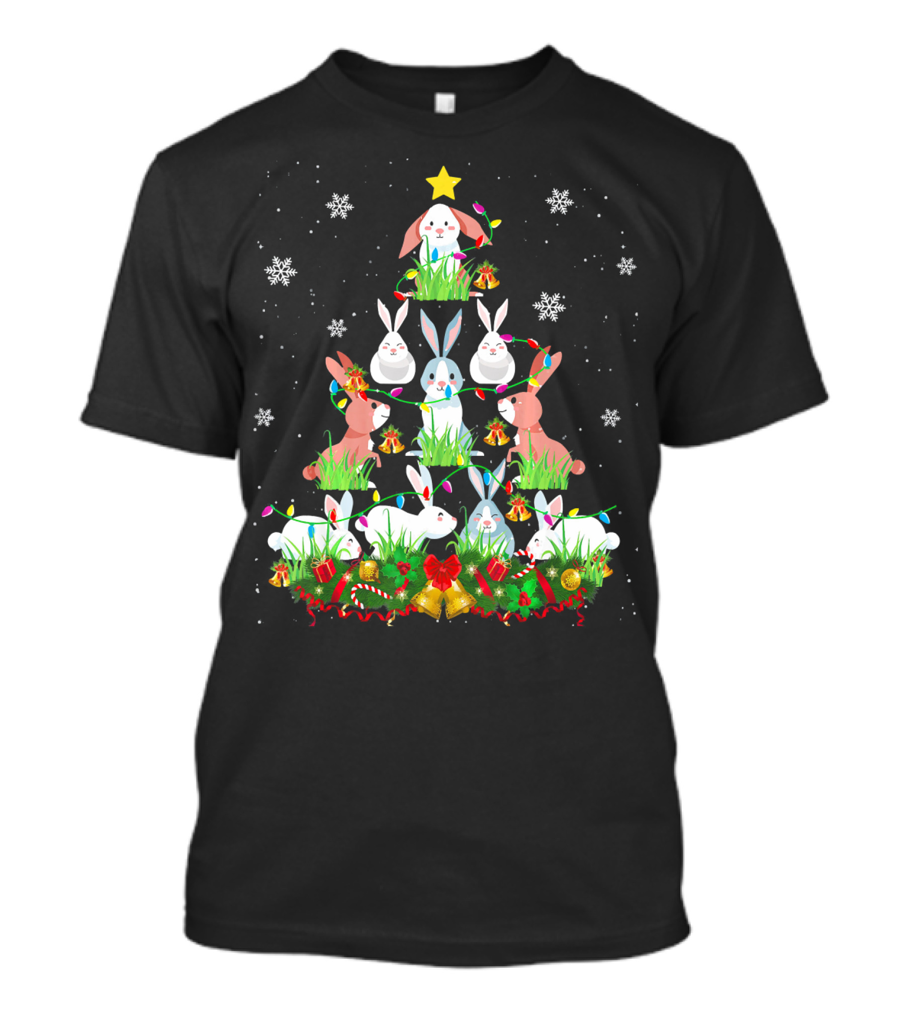 Rabbit Christmas Tree Cute Bunny Festive Design With Snowflakes And Star T-Shirt