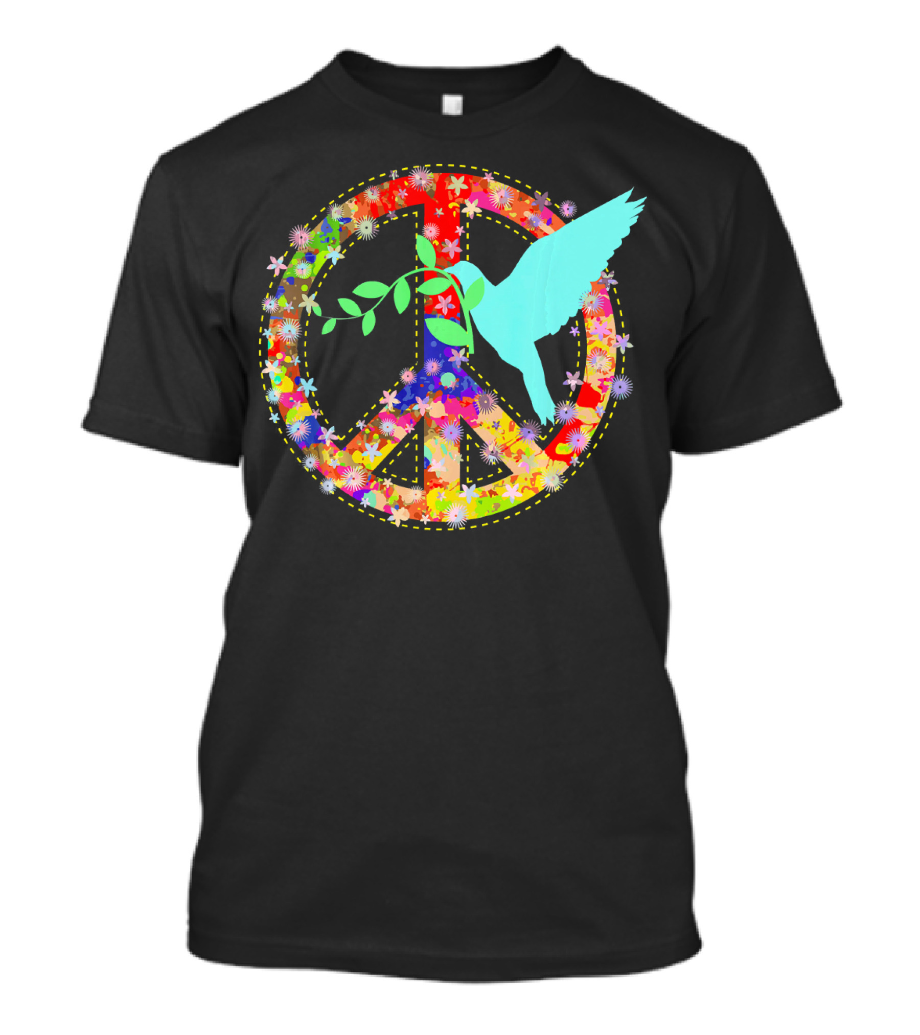Peace Dove Hippie Peace Sign 60s 70s Colorful Floral T-Shirt