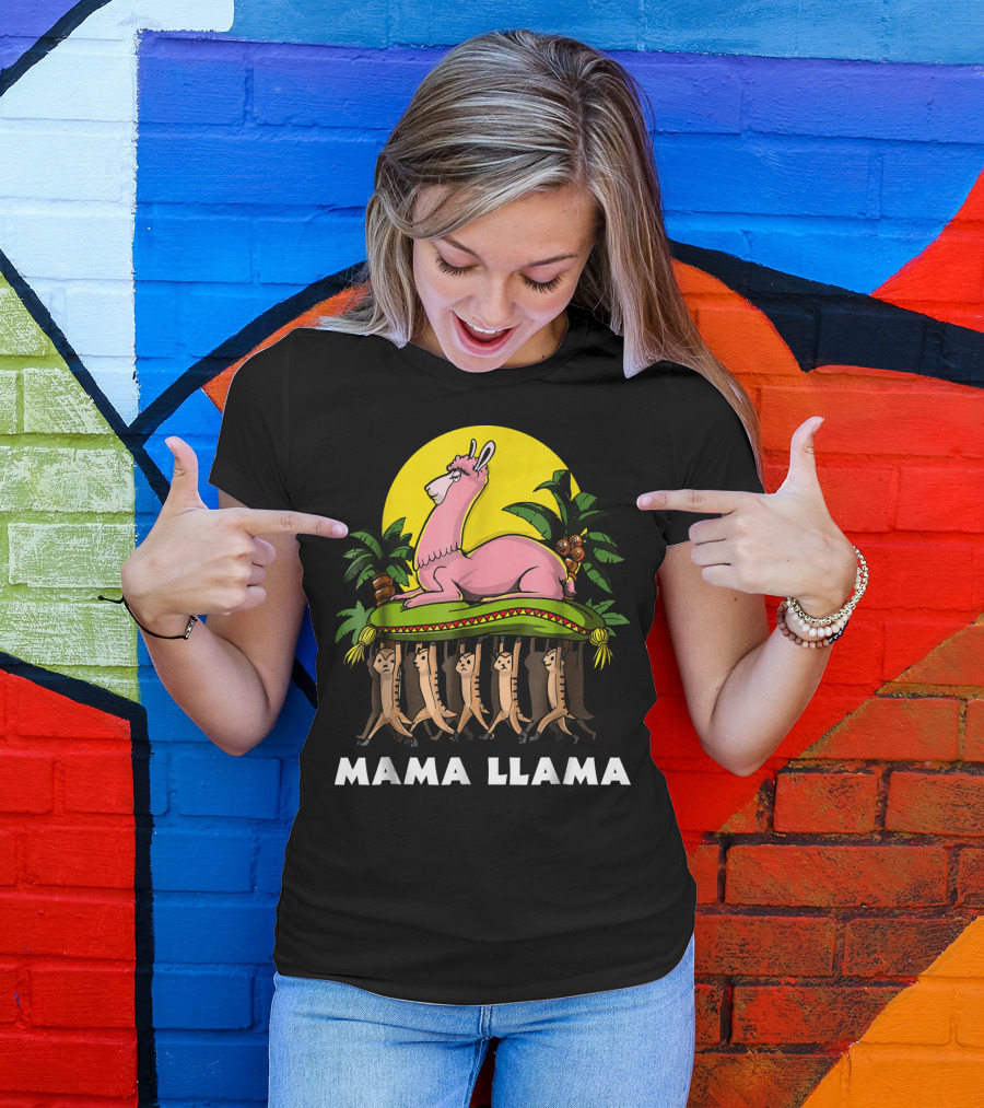 Mama Llama Cute Mother Alpaca Tropical Jungle Scene T-Shirt