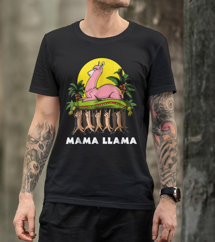 Mama Llama Cute Mother Alpaca Tropical Jungle Scene T-Shirt