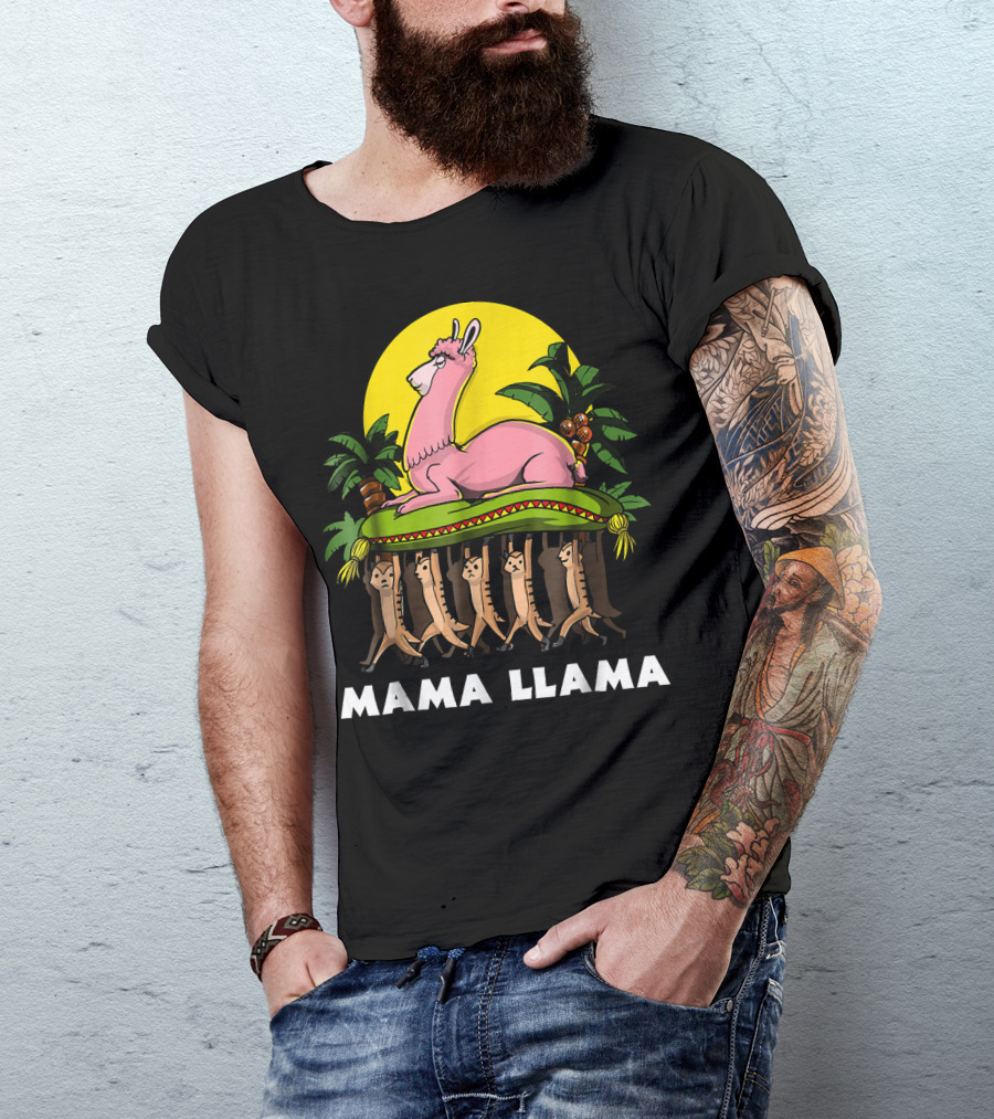 Mama Llama Cute Mother Alpaca Tropical Jungle Scene T-Shirt