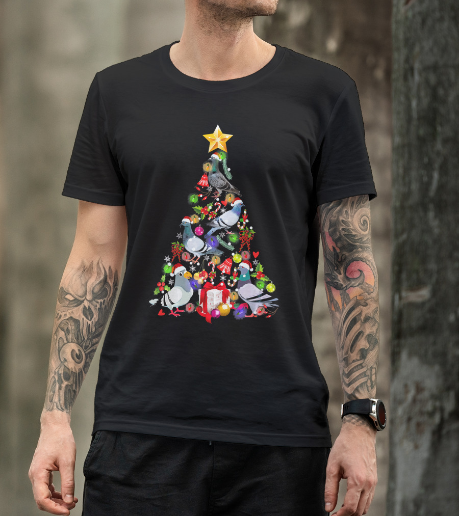 Pigeon Christmas Ornament Tree Festive Birds Holiday Decorations T-Shirt
