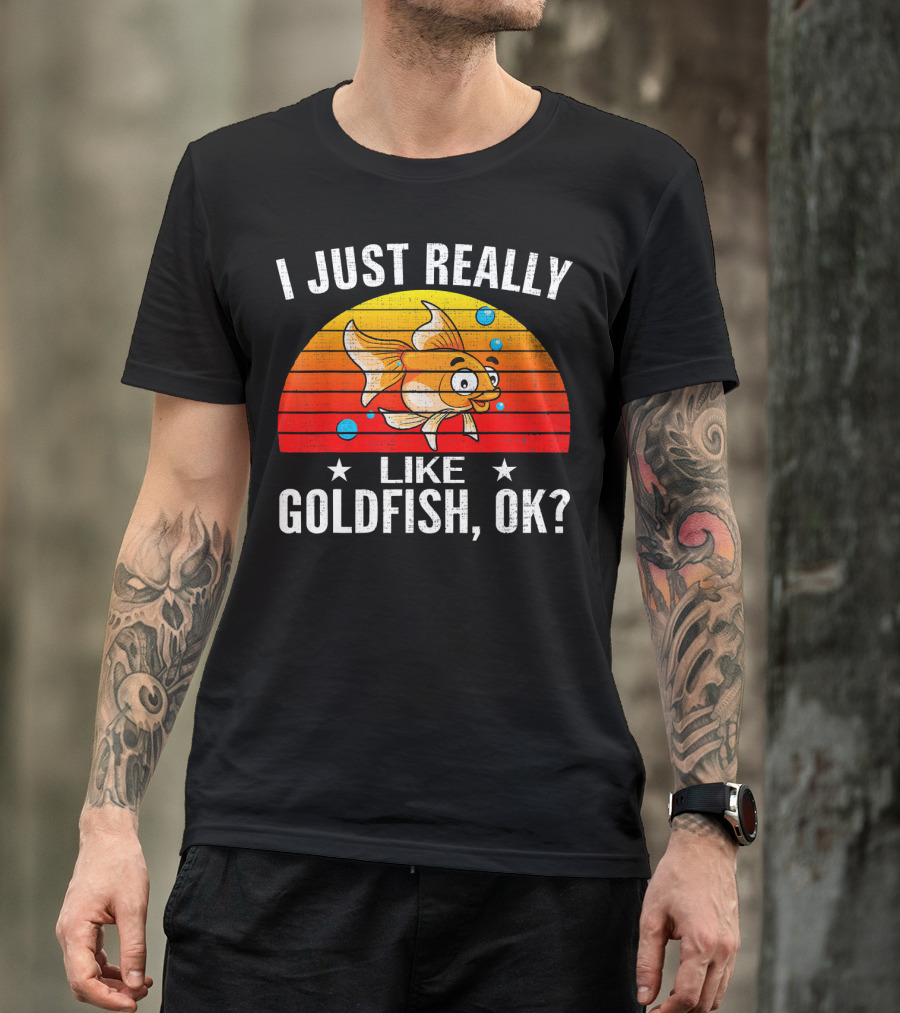 I Just Really Like Goldfish Ok Retro Sunset Style Fun T-Shirt