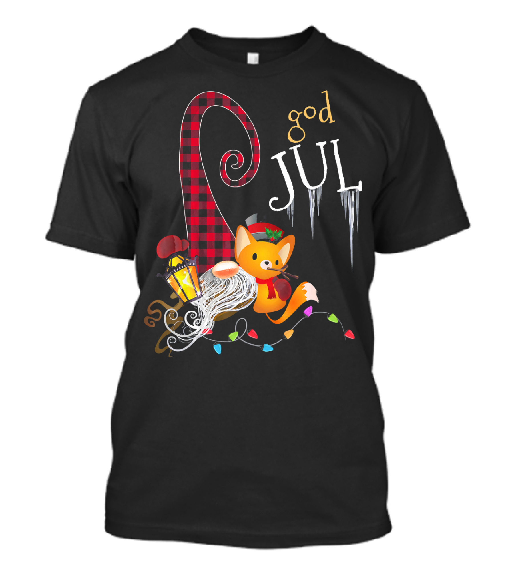 God Jul Nordic Christmas Gnome Scandinavian Tomte With Fox And Lantern T-Shirt