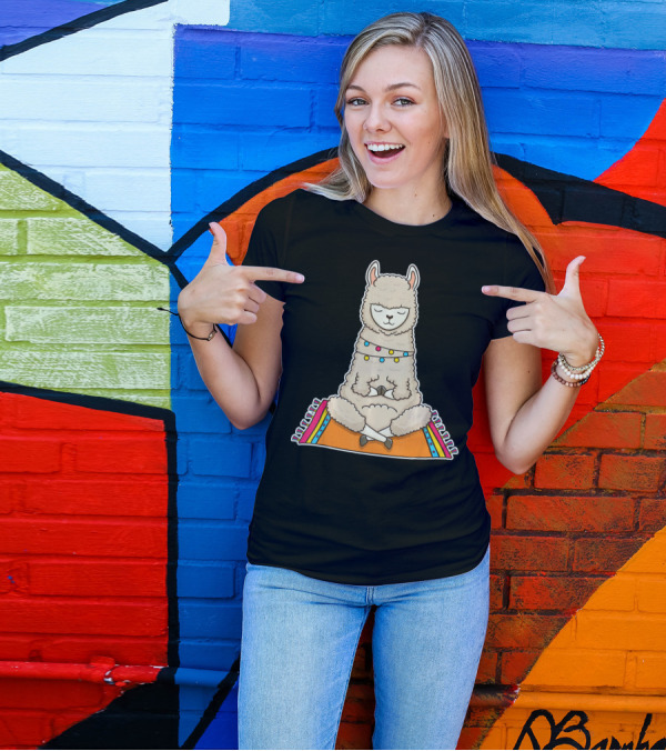 Namaste Alpaca Yoga Exercise Llama Meditation On Colorful Rug T-Shirt