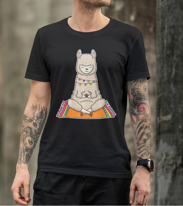 Namaste Alpaca Yoga Exercise Llama Meditation On Colorful Rug T-Shirt
