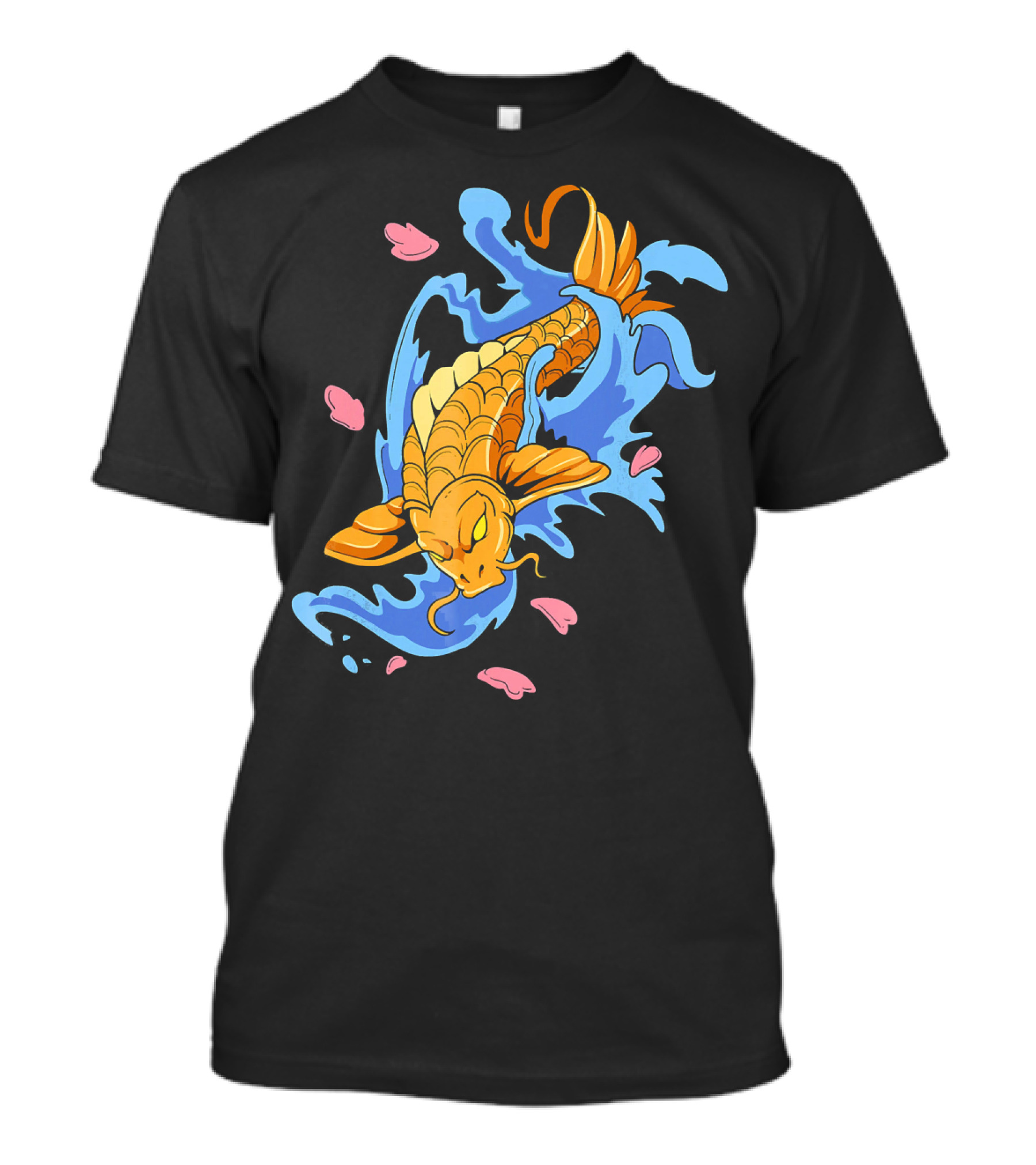 Japanese Koi Fish With Splashing Waves And Pink Petals T-Shirt