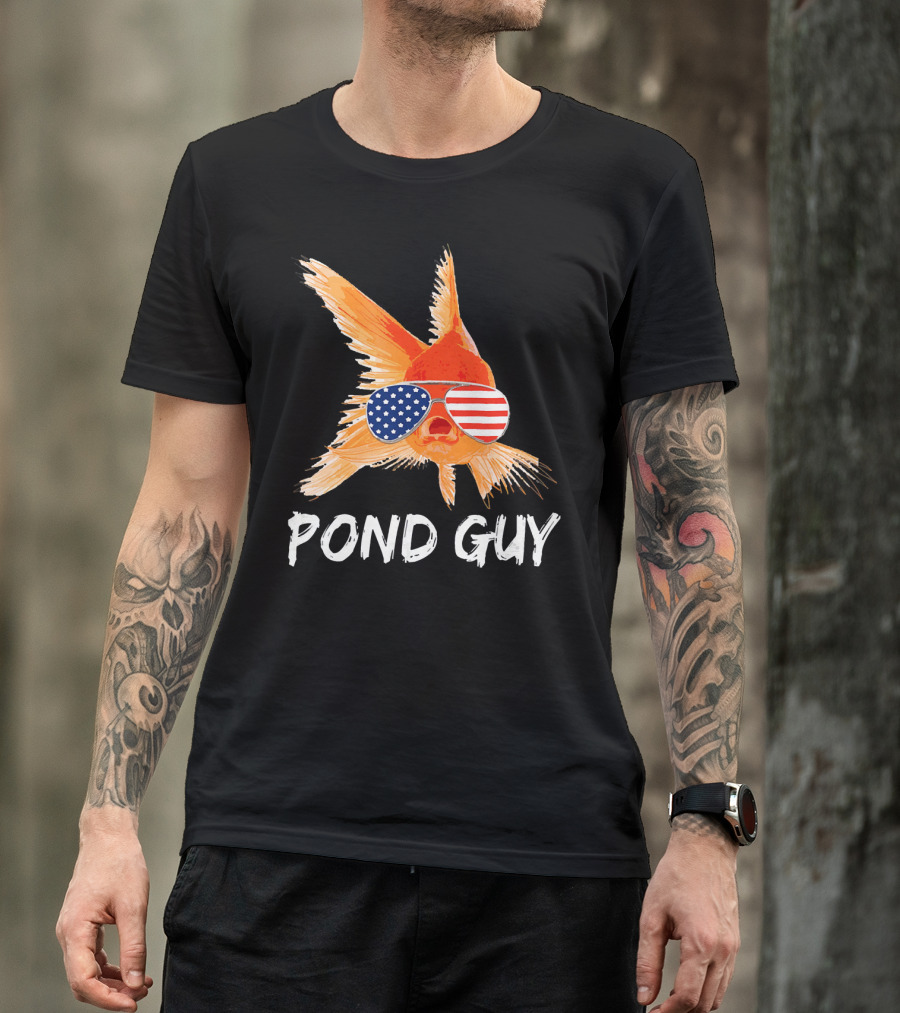 Pond Guy Goldfish With American Flag Sunglasses T-Shirt