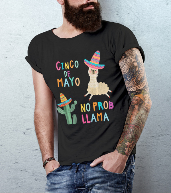 Cinco De Mayo No ProbLlama Sombrero Llama And Cactus T-Shirt