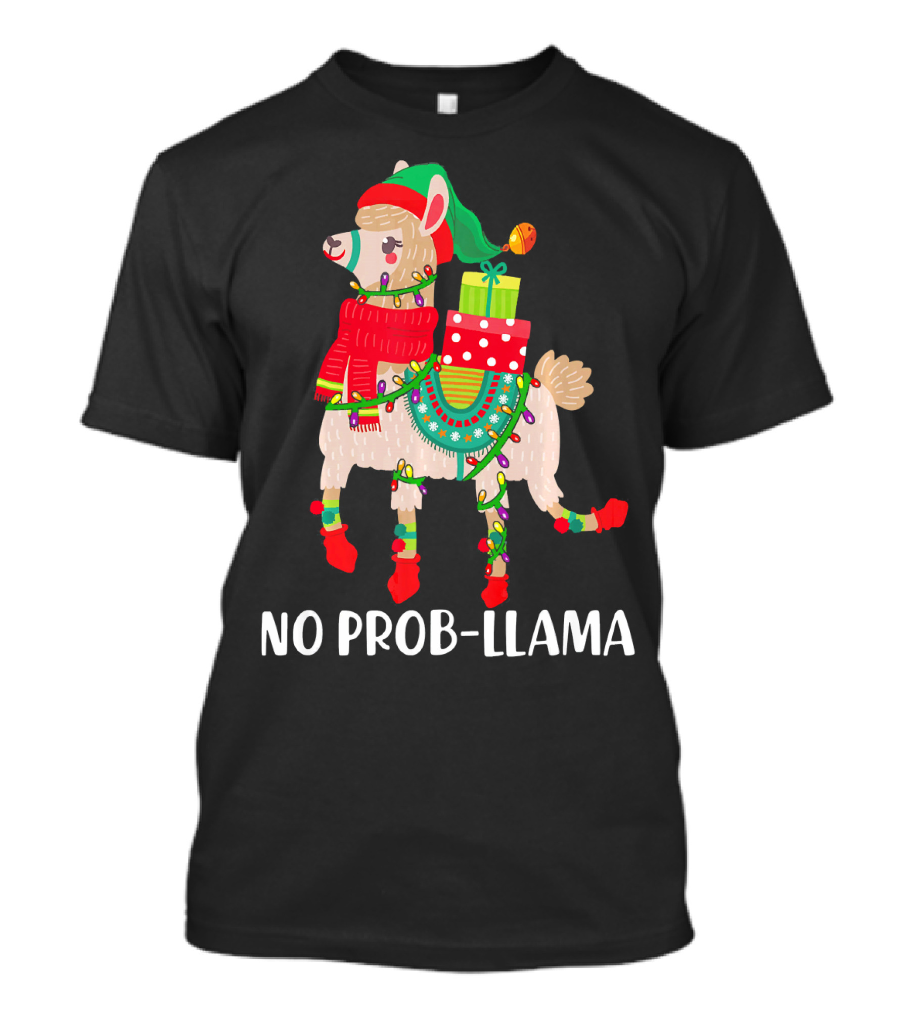 No Prob-llama Elf Christmas Lights With Gifts And Festive T-Shirt