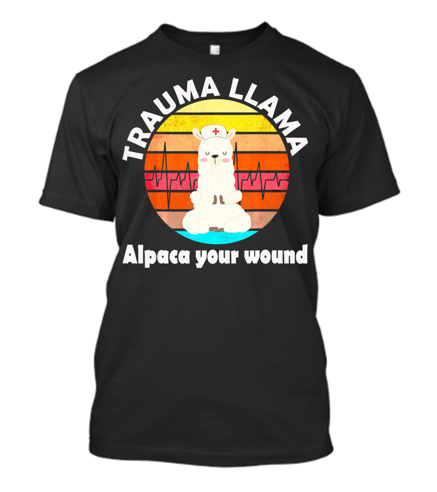 TRAUMA LLAMA Alpaca Your Wound Cute Vint Retro Nurse Heartbeat T-Shirt