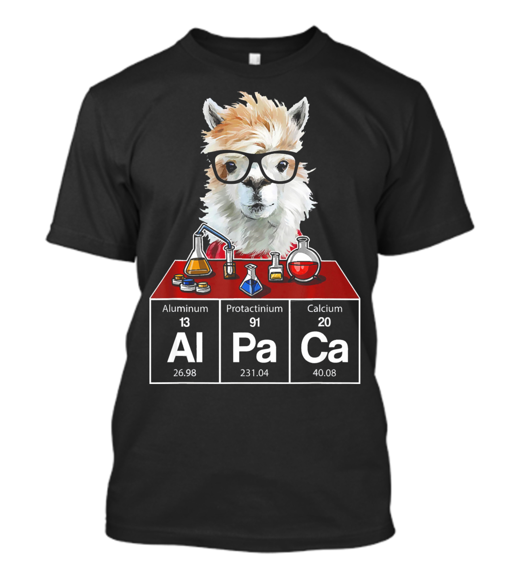 Alpaca Chemistry Elements Aluminum Protactinium Calcium Beaker Flask T-Shirt
