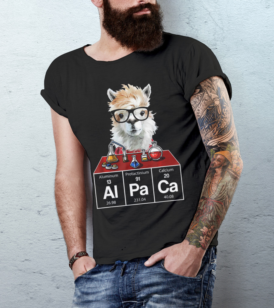 Alpaca Chemistry Elements Aluminum Protactinium Calcium Beaker Flask T-Shirt