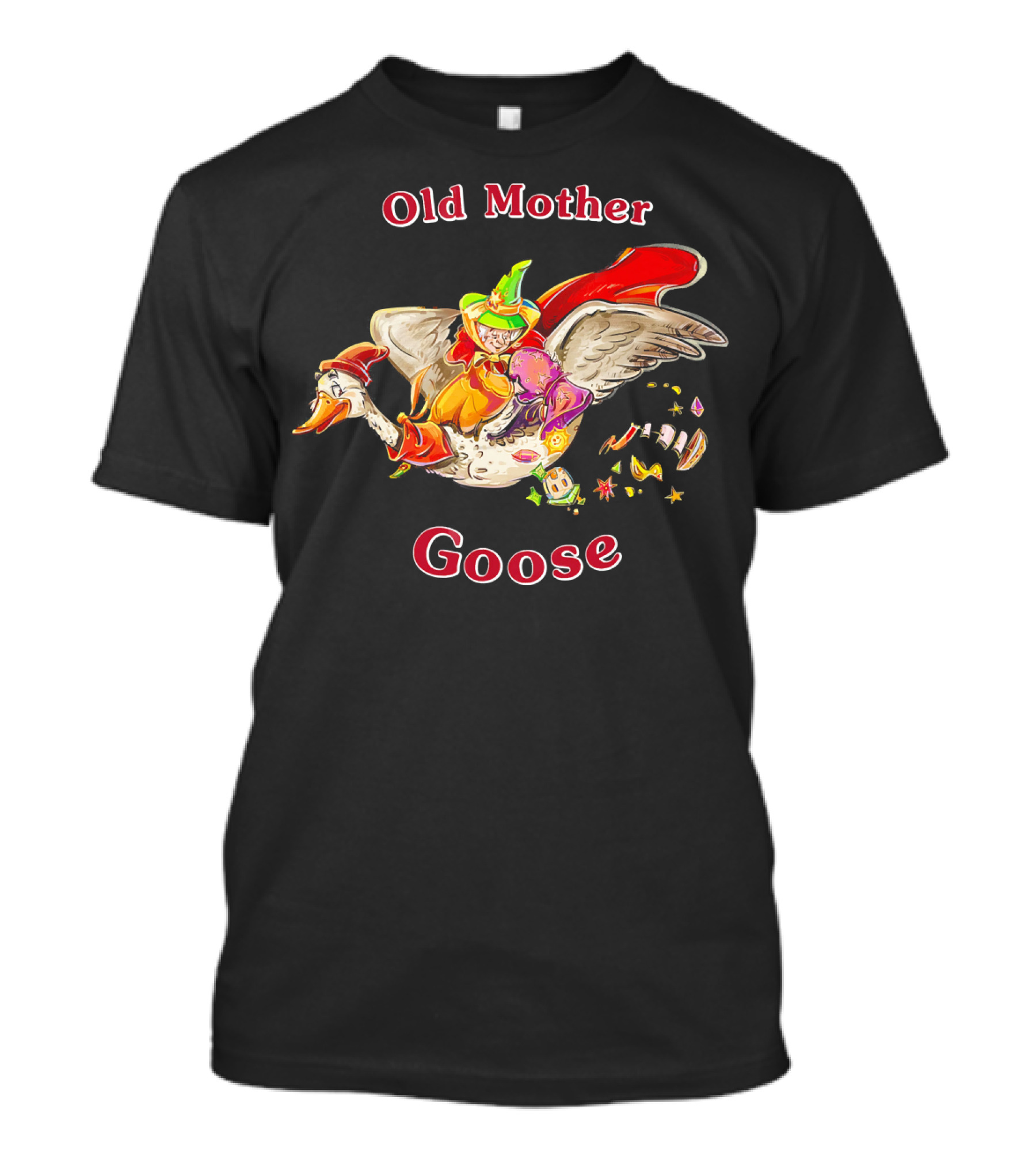 Old Mother Goose Flying Adventure Whimsical Goose Rider T-Shirt