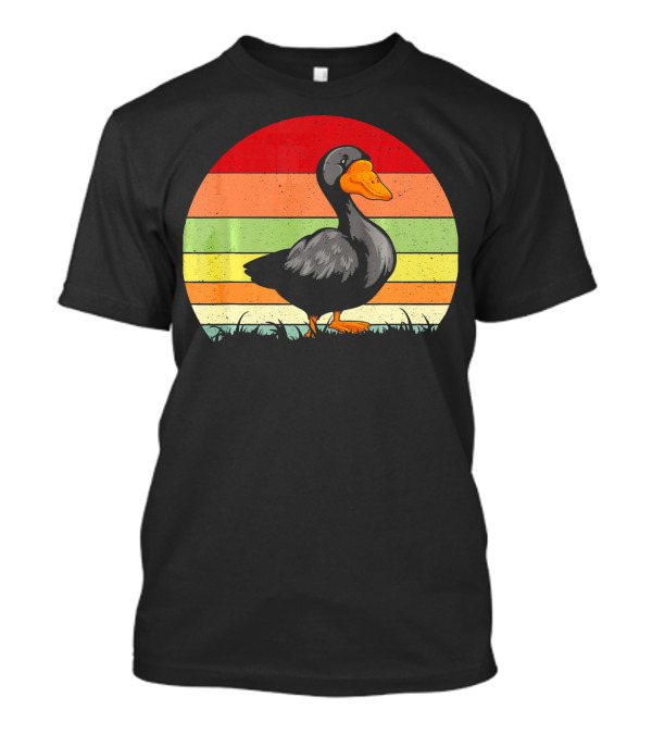 Retro Vintage Goose Animal Lover Striped Sunset Circle T-Shirt