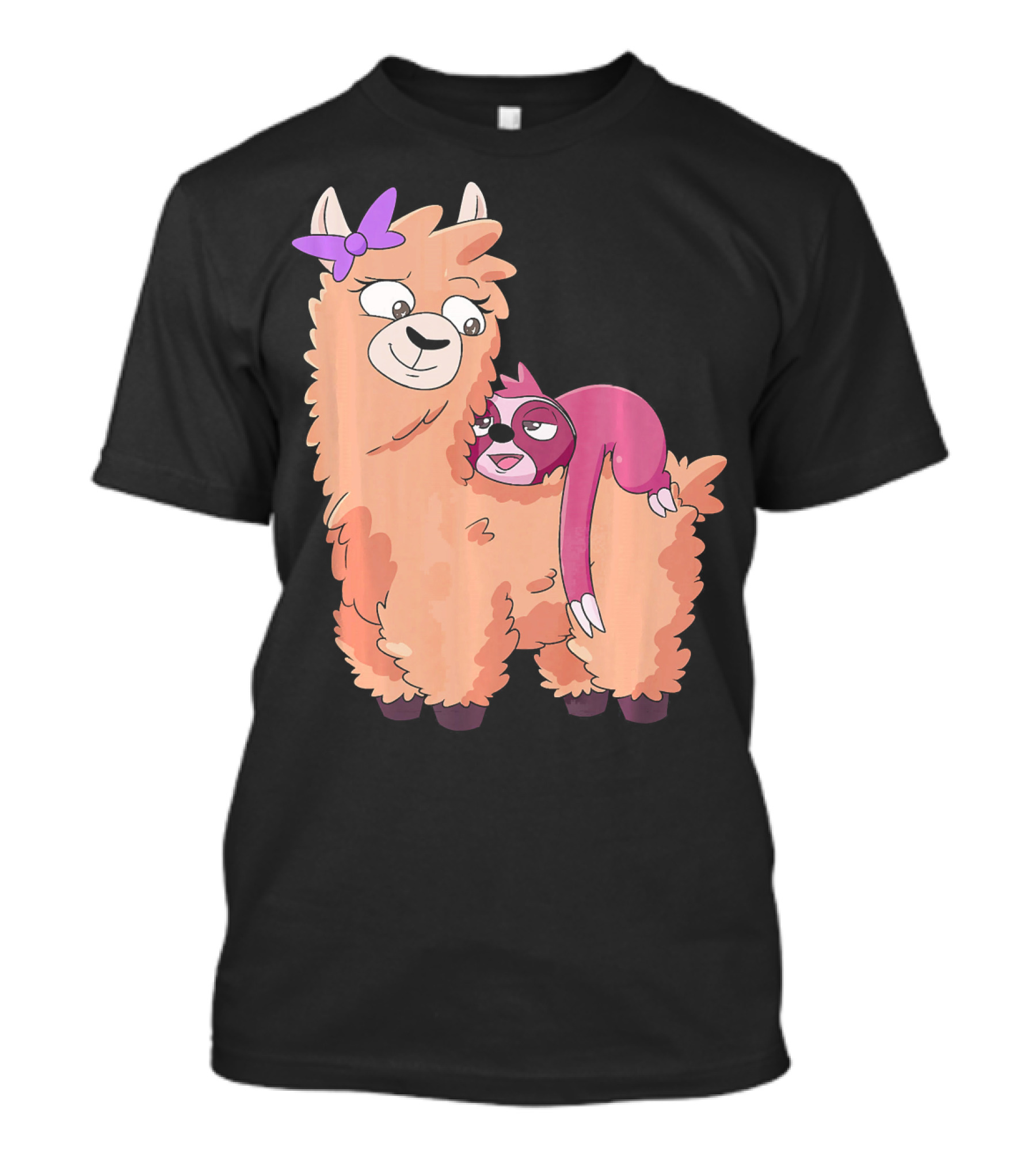 Sloth With Purple Bow On Llama Cute Animal T-Shirt