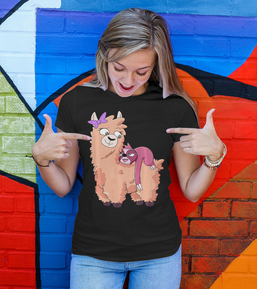 Sloth With Purple Bow On Llama Cute Animal T-Shirt