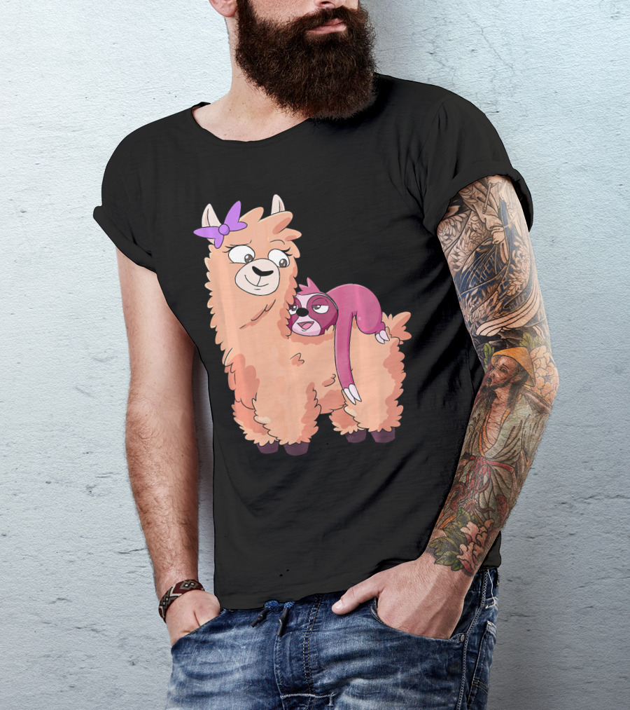 Sloth With Purple Bow On Llama Cute Animal T-Shirt