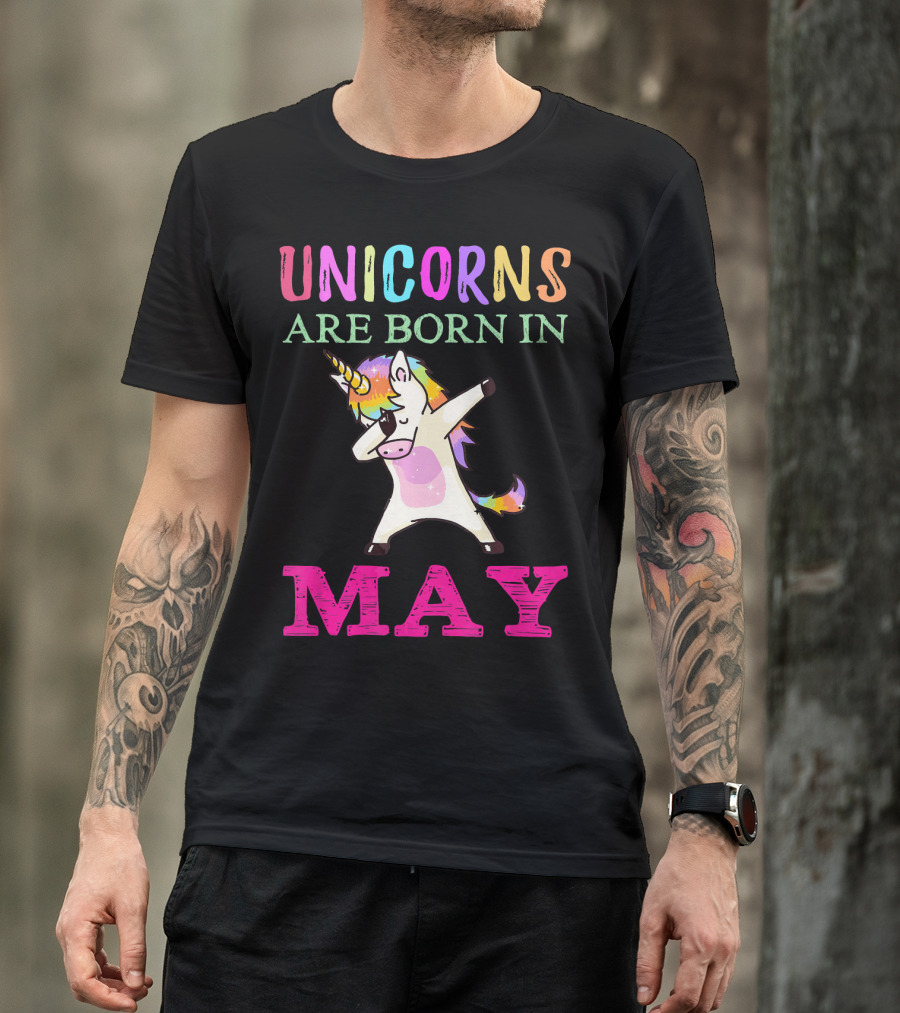 Unicorns Are Born In May Rainbow Dab Horse T-Shirt