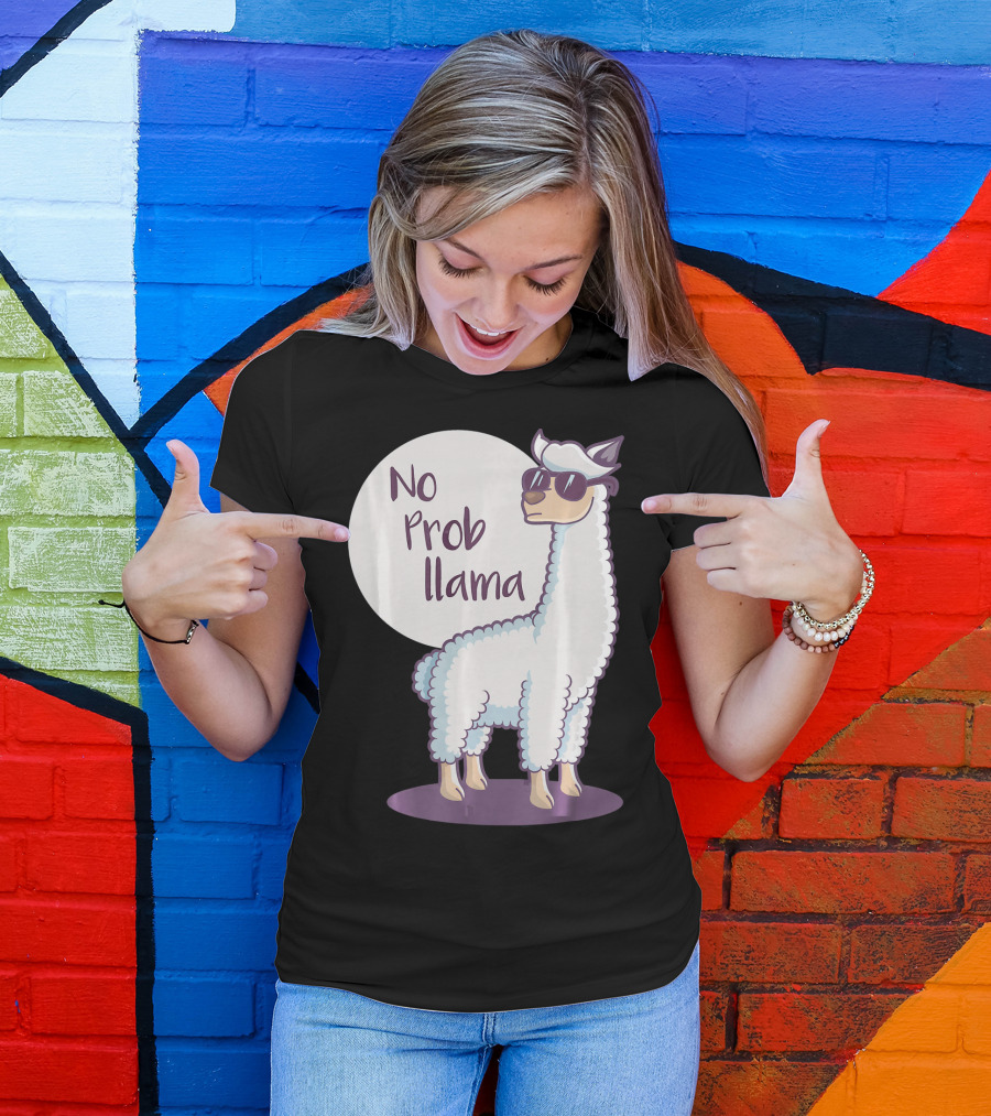 No Prob Llama Cute Funny Cool Alpaca With Sunglasses T-Shirt