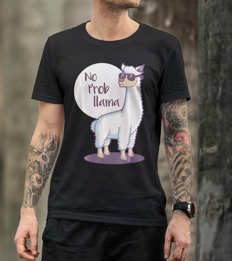 No Prob Llama Cute Funny Cool Alpaca With Sunglasses T-Shirt