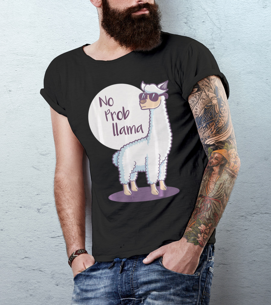 No Prob Llama Cute Funny Cool Alpaca With Sunglasses T-Shirt