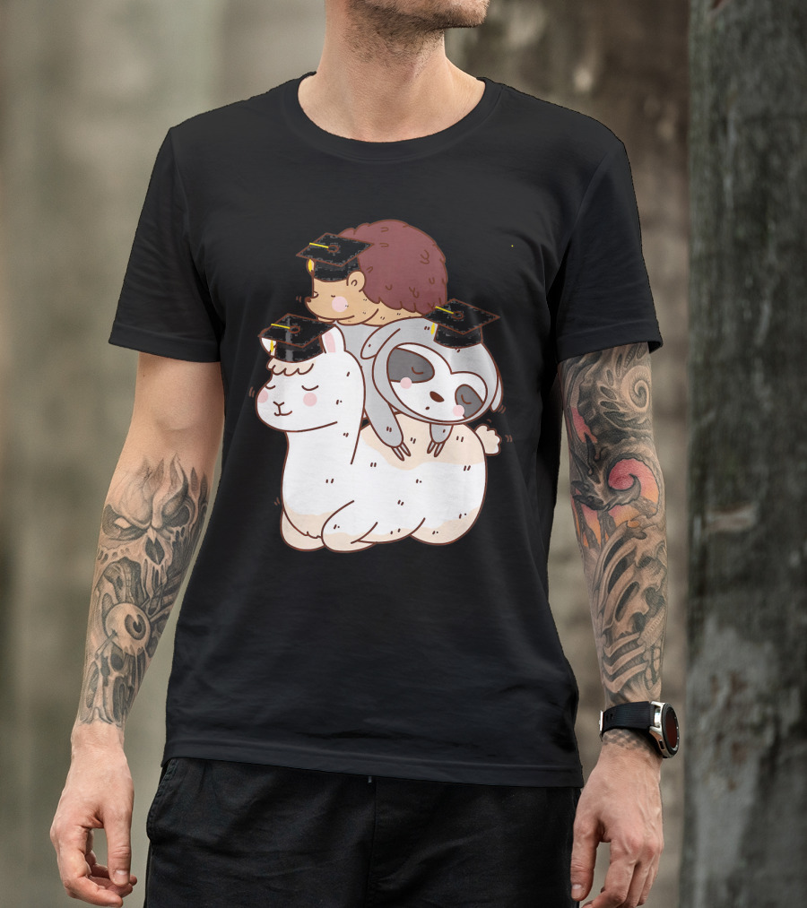 Llama Hedgehog Sloth Graduation Trio With Caps T-Shirt