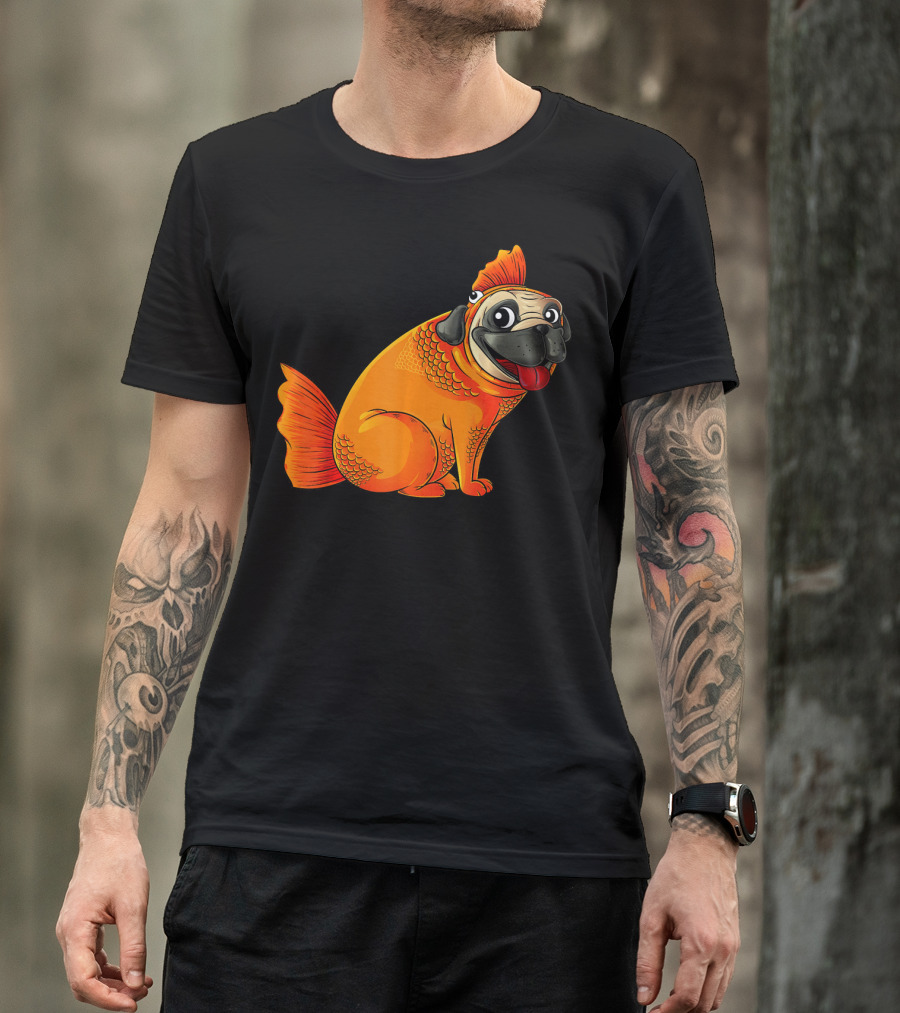 Pug Goldfish Fusion Cute Love Pets Land Water T-Shirt