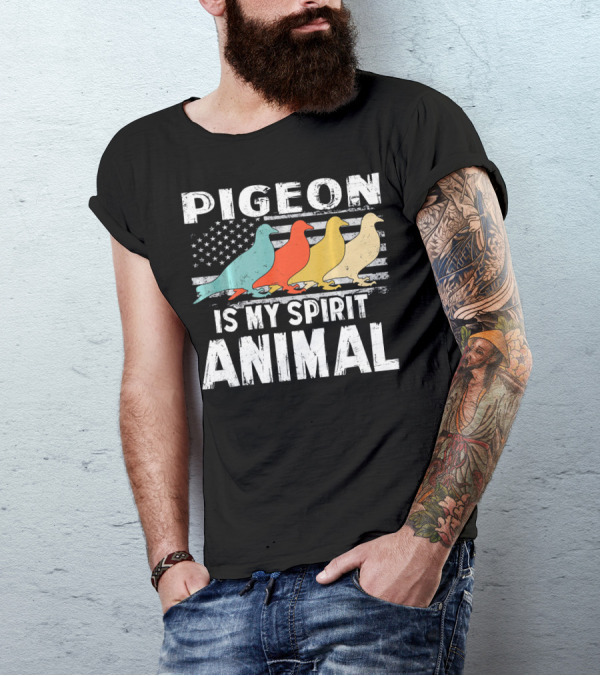 Pigeon Is My Spirit Animal Vintage American Flag T-Shirt