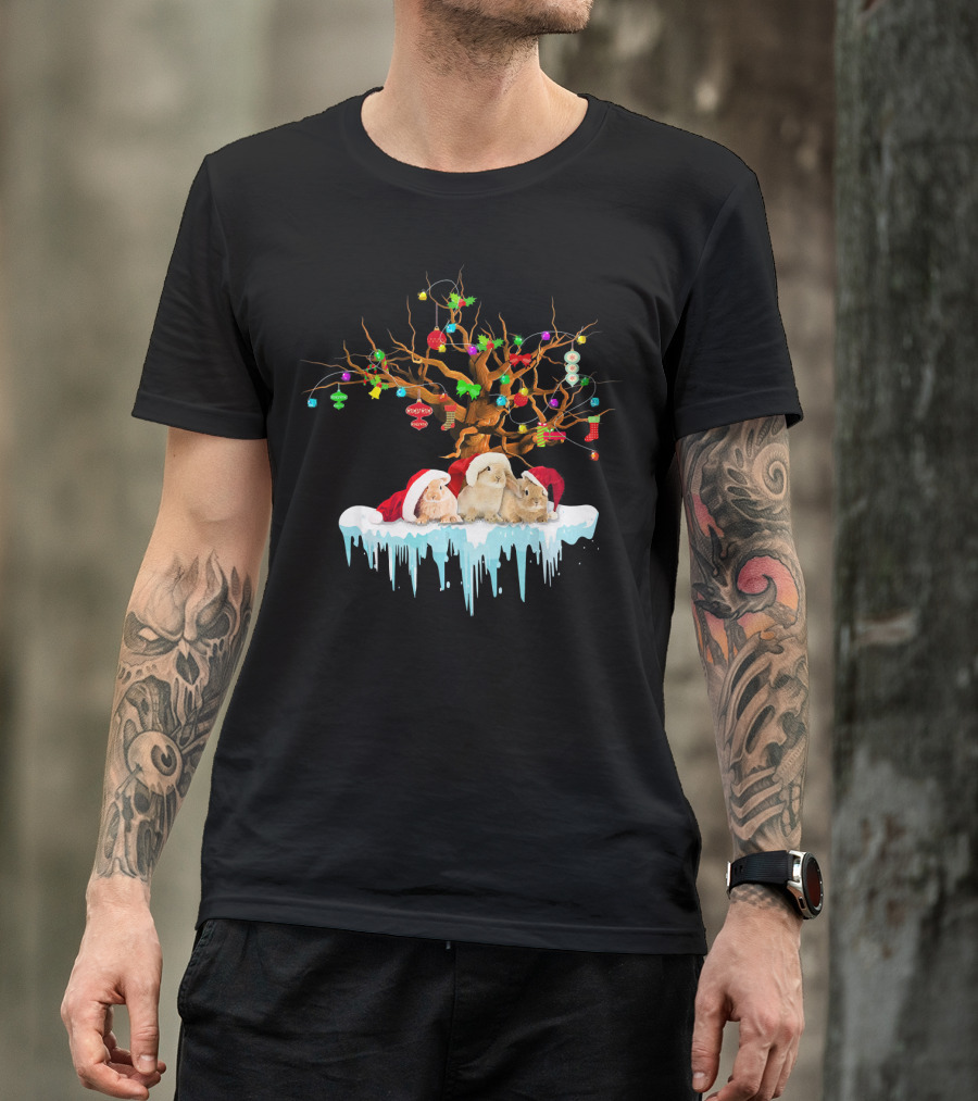 Rabbit Santa Hat Christmas Tree Snow Love Ornaments Lights T-Shirt