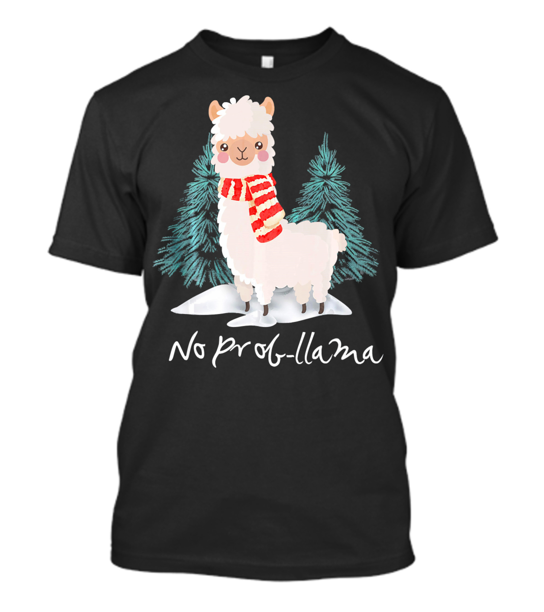 No Prob Llama Christmas Winter Scene With Festive Scarf T-Shirt