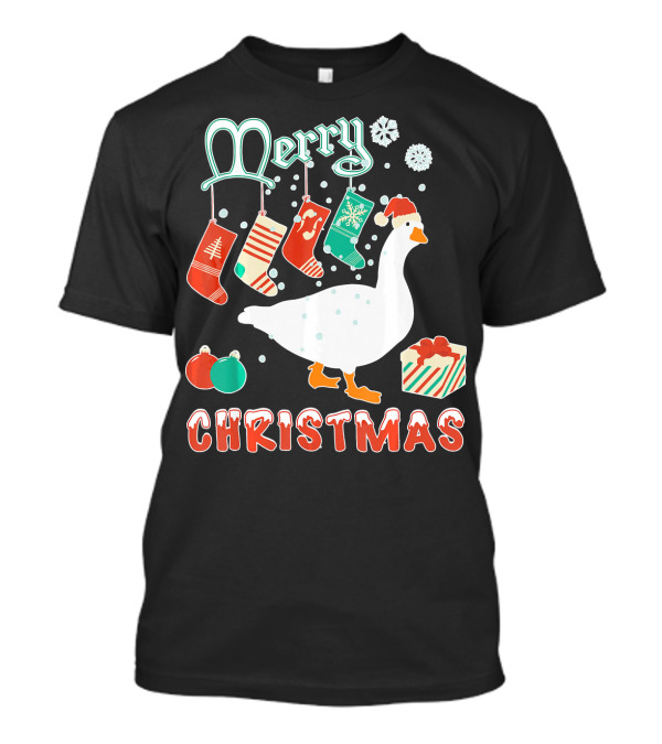 Merry Christmas Goose Festive Stockings And Gifts T-Shirt