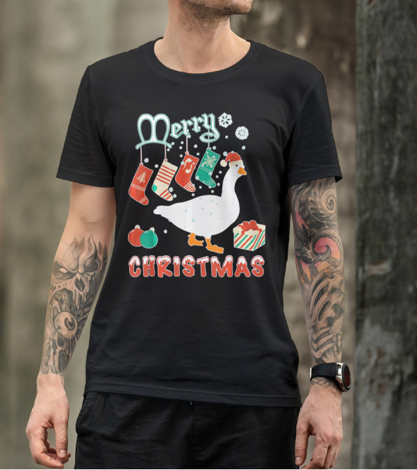 Merry Christmas Goose Festive Stockings And Gifts T-Shirt