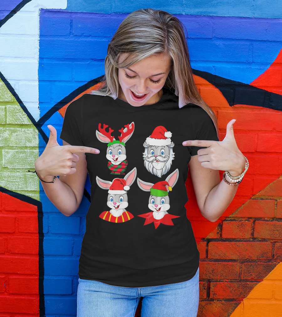 Rabbit Santa Reindeer Elf Cute Christmas Characters T-Shirt